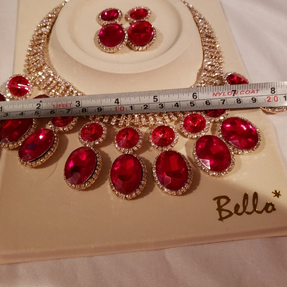Red Ruby Rhinestone Necklace Set - Picture 10 of 12